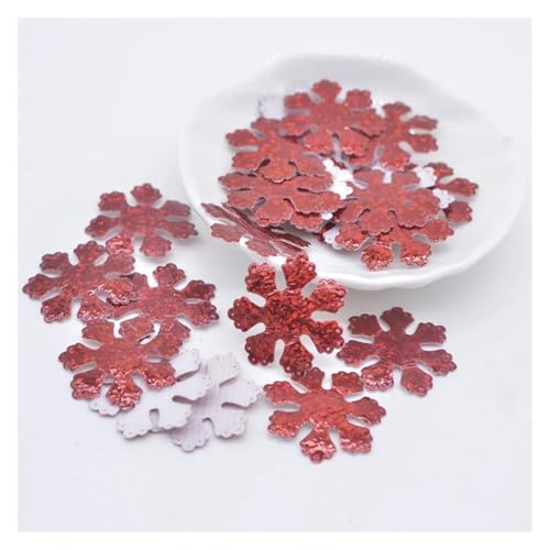 MTKSFDC Bügelflicken 120 Stück glitzernde Silberne Schneeflocken-Stoffapplikationen for Aufnähen, Weihnachtsdekoration, Zubehör, Kleidung, Tasche, Hut, DIY-Aufnäher(Red) von MTKSFDC