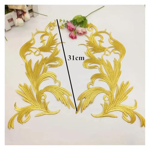MTKSFDC Bügelflicken 31 x 17 cm Selbstklebende Rückseite, goldene Stickerei, for Aufbügeln, for Kostüm, Cosplay, DIY-Dekor, Applikationen, Paare von MTKSFDC