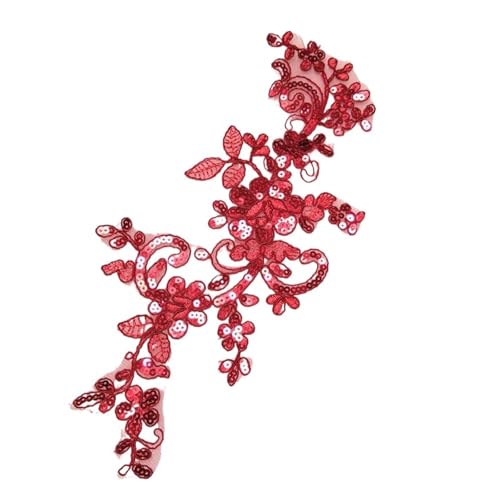 MTKSFDC Bügelflicken 5 Stück zarte Seide bestickte Pailletten Gold Weiß Rot Spitzenapplikation Hochzeitszubehör Mehrfarbige Spitzenkordel DIY(Red) von MTKSFDC