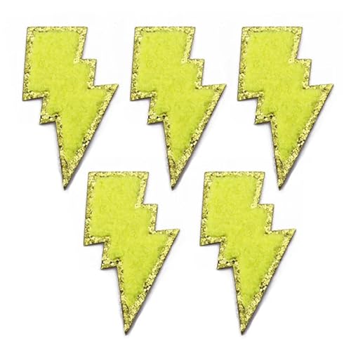 MTKSFDC Bügelflicken 5 Stücke Bunte Goldene Rand Blitz Eisen Auf Patches for Kleidung DIY Stickerei Applique Schmelzsicherung Patch DIY Kleidung Dekoration(Yellow) von MTKSFDC