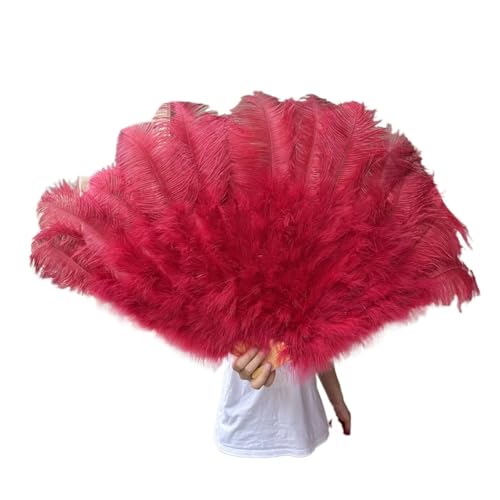 MTKSFDC Feder TanzfäCher 1/2 STK Bunter Federfächer Plus Federfächer 13 Knochen Faltbarer Fächer Bühnenauftritt Zubehör(07 Wine Red,130CM 1PCS) von MTKSFDC
