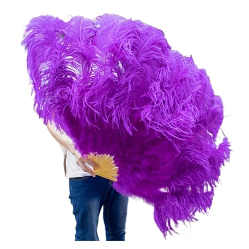 MTKSFDC Feder TanzfäCher 1/2 STK Bunter Federfächer Plus Federfächer 13 Knochen Faltbarer Fächer Bühnenauftritt Zubehör(15 Purple,100CM 1PCS) von MTKSFDC