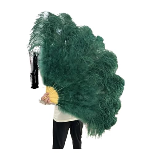 MTKSFDC Feder TanzfäCher 1/2 STK Bunter Federfächer Plus Federfächer 13 Knochen Faltbarer Fächer Bühnenauftritt Zubehör(Dark Green,130CM 2PCS) von MTKSFDC