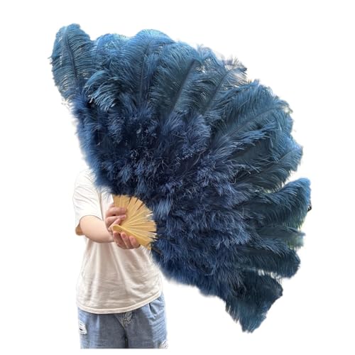 MTKSFDC Feder TanzfäCher 1/2 STK Bunter Federfächer Plus Federfächer 13 Knochen Faltbarer Fächer Bühnenauftritt Zubehör(Deep Blue01,130CM 2PCS) von MTKSFDC