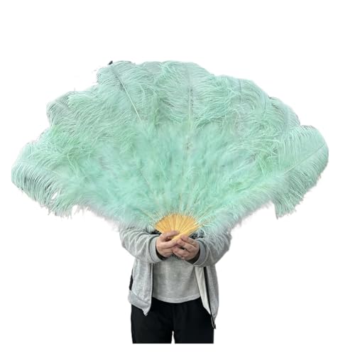 MTKSFDC Feder TanzfäCher 1/2 STK Bunter Federfächer Plus Federfächer 13 Knochen Faltbarer Fächer Bühnenauftritt Zubehör(Mint Green,100CM 1PCS) von MTKSFDC