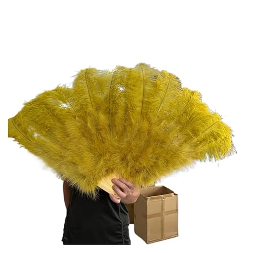 MTKSFDC Feder TanzfäCher 1/2 STK Bunter Federfächer Plus Federfächer 13 Knochen Faltbarer Fächer Bühnenauftritt Zubehör(Olive Green,100CM 2PCS) von MTKSFDC