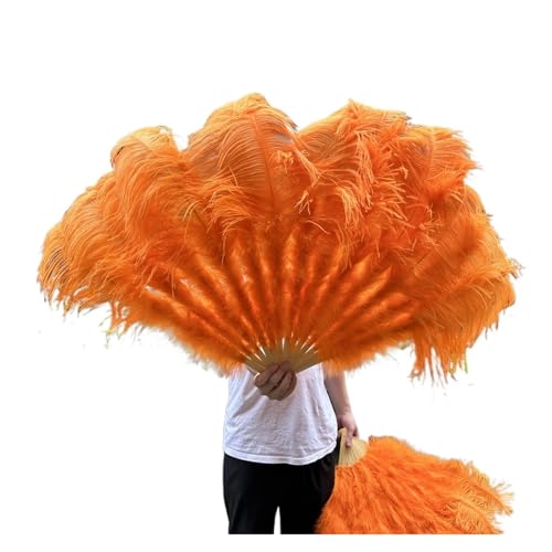 MTKSFDC Feder TanzfäCher 1/2 STK Bunter Federfächer Plus Federfächer 13 Knochen Faltbarer Fächer Bühnenauftritt Zubehör(Orange,130CM 2PCS) von MTKSFDC