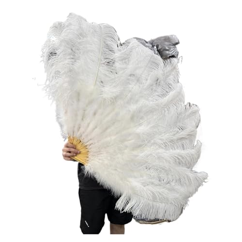 MTKSFDC Feder TanzfäCher 1/2 STK Bunter Federfächer Plus Federfächer 13 Knochen Faltbarer Fächer Bühnenauftritt Zubehör(White,100CM 1PCS) von MTKSFDC