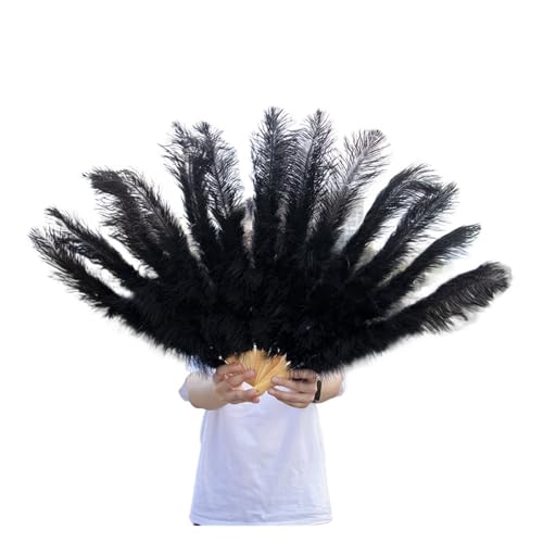 MTKSFDC Feder TanzfäCher 1/2 stücke Natürliche Feder Fan for 13 Knochen Große Hand Gehalten Faltbare Fan 100/130CM Handwerk Karneval Hochzeit Bühne Tanz Dekor(Black,Small Fan 1pc) von MTKSFDC
