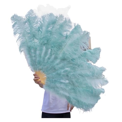 MTKSFDC Feder TanzfäCher 1/2 stücke Natürliche Feder Fan for 13 Knochen Große Hand Gehalten Faltbare Fan 100/130CM Handwerk Karneval Hochzeit Bühne Tanz Dekor(Blue,Small Fan 1pc) von MTKSFDC
