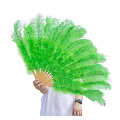 MTKSFDC Feder TanzfäCher 1/2 stücke Natürliche Feder Fan for 13 Knochen Große Hand Gehalten Faltbare Fan 100/130CM Handwerk Karneval Hochzeit Bühne Tanz Dekor(Green2,Big Fan 2pc) von MTKSFDC