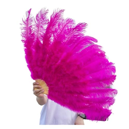 MTKSFDC Feder TanzfäCher 1/2 stücke Natürliche Feder Fan for 13 Knochen Große Hand Gehalten Faltbare Fan 100/130CM Handwerk Karneval Hochzeit Bühne Tanz Dekor(Red,Small Fan 1pc) von MTKSFDC
