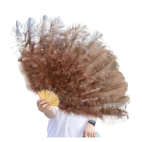 MTKSFDC Feder TanzfäCher 1/2 stücke Natürliche Feder Fans 100/130Cm Faltbare Hand Gehalten Plume Fan Schmücken Halloween Party Bauchtanz Feder Fan(Coffee,Big Fan 1pc) von MTKSFDC