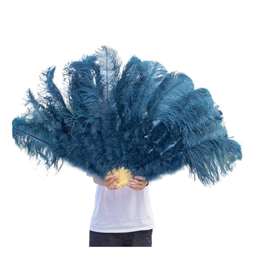 MTKSFDC Feder TanzfäCher 1/2 stücke Natürliche Feder Fans 100/130Cm Faltbare Hand Gehalten Plume Fan Schmücken Halloween Party Bauchtanz Feder Fan(Deep Blue,Small Fan 1pc) von MTKSFDC