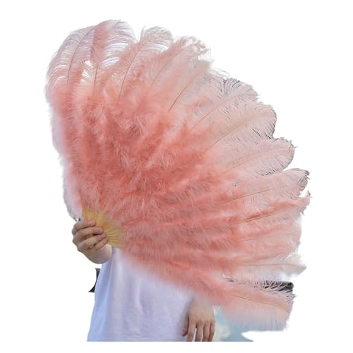 MTKSFDC Feder TanzfäCher 1/2 stücke Natürliche Feder Fans 100/130Cm Faltbare Hand Gehalten Plume Fan Schmücken Halloween Party Bauchtanz Feder Fan(Shrimp Pink,Big Fan 2pc) von MTKSFDC