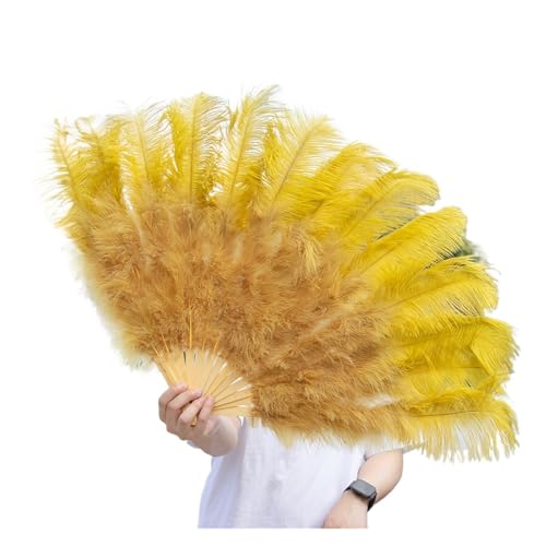 MTKSFDC Feder TanzfäCher 1/2 stücke Natürliche Feder Fans 100/130Cm Faltbare Hand Gehalten Plume Fan Schmücken Halloween Party Bauchtanz Feder Fan(Yellow,Big Fan 1pc) von MTKSFDC