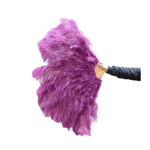 MTKSFDC Feder TanzfäCher 13 Fächer aus Naturfedern aus Knochen, Handfächer, faltbar, 100 cm lang, for Damen, Performance, Tanzparty, Karneval, Show-Requisiten(Dark pink,1 Piece) von MTKSFDC