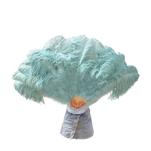 MTKSFDC Feder TanzfäCher 13 Fächer aus Naturfedern aus Knochen, Handfächer, faltbar, 100 cm lang, for Damen, Performance, Tanzparty, Karneval, Show-Requisiten(Green,2 Piece) von MTKSFDC
