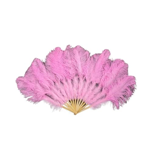 MTKSFDC Feder TanzfäCher 13 Fächer aus Naturfedern aus Knochen, Handfächer, faltbar, 100 cm lang, for Damen, Performance, Tanzparty, Karneval, Show-Requisiten(Pink,1 Piece) von MTKSFDC