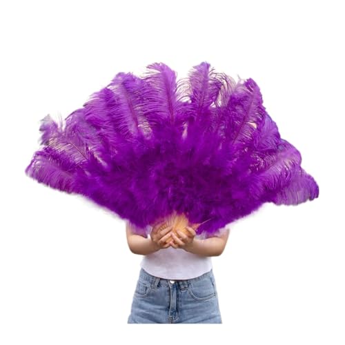 MTKSFDC Feder TanzfäCher 13 Fächer aus Naturfedern aus Knochen, Handfächer, faltbar, 100 cm lang, for Damen, Performance, Tanzparty, Karneval, Show-Requisiten(Purple,1 Piece) von MTKSFDC