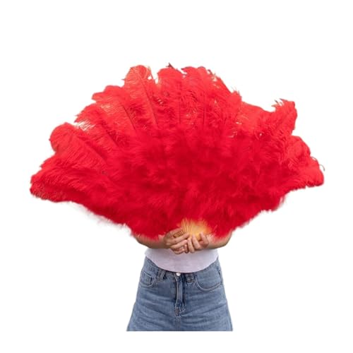 MTKSFDC Feder TanzfäCher 13 Fächer aus Naturfedern aus Knochen, Handfächer, faltbar, 100 cm lang, for Damen, Performance, Tanzparty, Karneval, Show-Requisiten(Red,1 Piece) von MTKSFDC