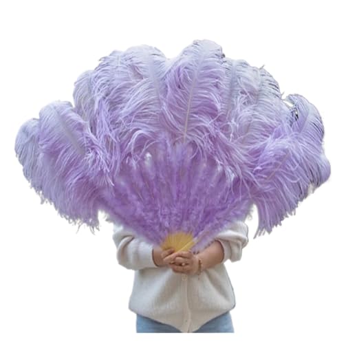 MTKSFDC Feder TanzfäCher 13 Fächer aus blauen Federn in Bone Lake-Optik for DIY-Tanzshows, Halloween-Partys, Hochzeiten, Requisiten, Handfächer mit Flauschigen Federn(Light Grey,Small 100cm 1pcs) von MTKSFDC