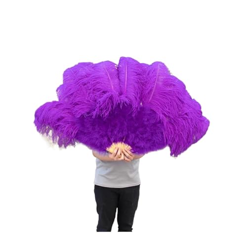 MTKSFDC Feder TanzfäCher 13 Stangen große Federfächer, Bunte Federn, Faltfächer for Karneval, Party, Festival, Oper, Halten von Requisiten, Dekor-Zubehör(Deep Purple,2 PCS) von MTKSFDC