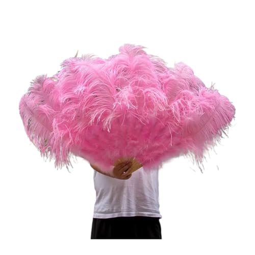 MTKSFDC Feder TanzfäCher 13 Stangen große Federfächer, Bunte Federn, Faltfächer for Karneval, Party, Festival, Oper, Halten von Requisiten, Dekor-Zubehör(Deep pink,2 PCS) von MTKSFDC