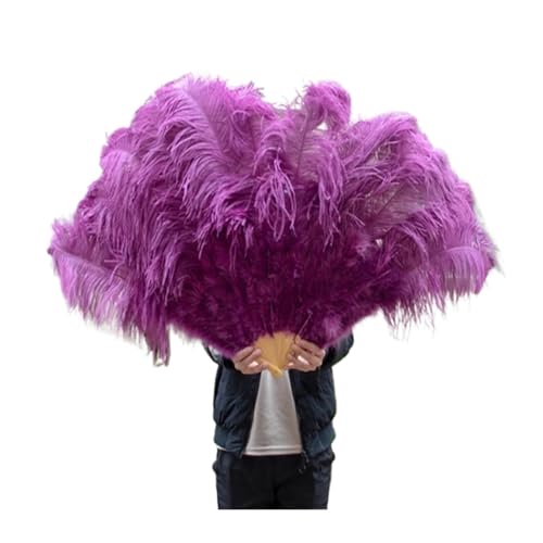 MTKSFDC Feder TanzfäCher 13 Stangen große Federfächer, Bunte Federn, Faltfächer for Karneval, Party, Festival, Oper, Halten von Requisiten, Dekor-Zubehör(Sacue Purple,2 PCS) von MTKSFDC