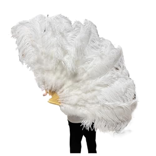 MTKSFDC Feder TanzfäCher 130CM/100CM Weißer großer Federfächer Flauschiger 13 Knochen Handheld for Karneval Tanz Bühnenauftritt & DIY Handwerk(12 White,Small Fan 1Pair(Two)) von MTKSFDC