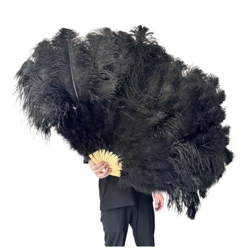 MTKSFDC Feder TanzfäCher 130CM/100CM Weißer großer Federfächer Flauschiger 13 Knochen Handheld for Karneval Tanz Bühnenauftritt & DIY Handwerk(14 Black,Big Fan 1Pair(Two)) von MTKSFDC