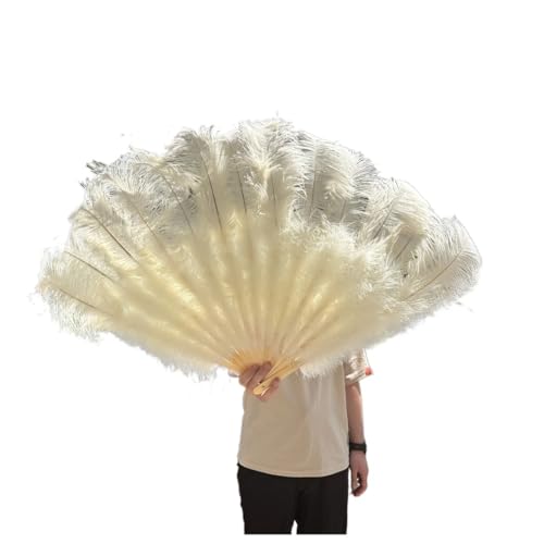 MTKSFDC Feder TanzfäCher 130CM/100CM Weißer großer Federfächer Flauschiger 13 Knochen Handheld for Karneval Tanz Bühnenauftritt & DIY Handwerk(18 Beige,Small Fan 1PCS) von MTKSFDC
