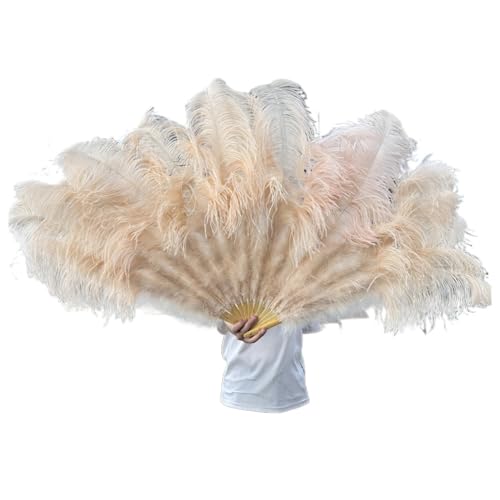 MTKSFDC Feder TanzfäCher 130CM/100CM Weißer großer Federfächer Flauschiger 13 Knochen Handheld for Karneval Tanz Bühnenauftritt & DIY Handwerk(19 Champagne,Small Fan 1Pair(Two)) von MTKSFDC