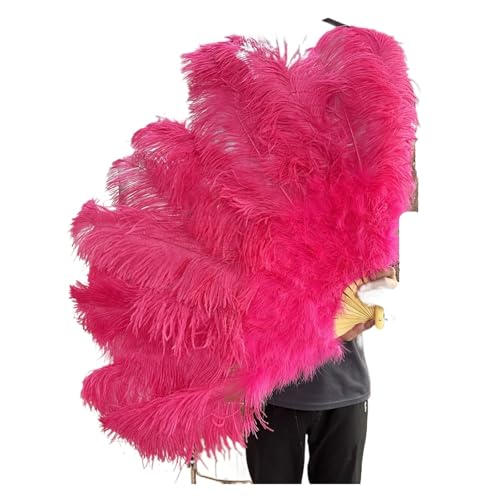 MTKSFDC Feder TanzfäCher 130CM/100CM Weißer großer Federfächer Flauschiger 13 Knochen Handheld for Karneval Tanz Bühnenauftritt & DIY Handwerk(2 Watermelon red,Big Fan 1PCS) von MTKSFDC