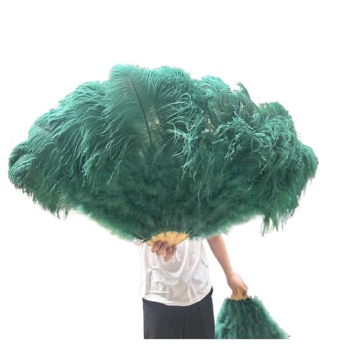 MTKSFDC Feder TanzfäCher 130CM/100CM Weißer großer Federfächer Flauschiger 13 Knochen Handheld for Karneval Tanz Bühnenauftritt & DIY Handwerk(23 Dark Green,Small Fan 1PCS) von MTKSFDC