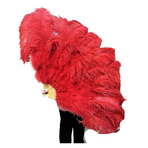 MTKSFDC Feder TanzfäCher 130CM/100CM Weißer großer Federfächer Flauschiger 13 Knochen Handheld for Karneval Tanz Bühnenauftritt & DIY Handwerk(3 Red,Big Fan 1Pair(Two)) von MTKSFDC