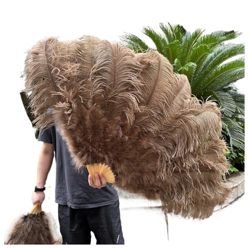 MTKSFDC Feder TanzfäCher 130CM/100CM Weißer großer Federfächer Flauschiger 13 Knochen Handheld for Karneval Tanz Bühnenauftritt & DIY Handwerk(30 Deep Coffee,Big Fan 1Pair(Two)) von MTKSFDC
