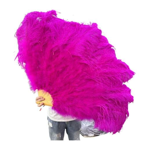 MTKSFDC Feder TanzfäCher 130CM/100CM Weißer großer Federfächer Flauschiger 13 Knochen Handheld for Karneval Tanz Bühnenauftritt & DIY Handwerk(4 Rose Red,Big Fan 1Pair(Two)) von MTKSFDC