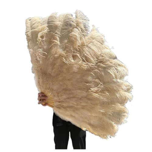 MTKSFDC Feder TanzfäCher 130CM/100CM Weißer großer Federfächer Flauschiger 13 Knochen Handheld for Karneval Tanz Bühnenauftritt & DIY Handwerk(47 Dark Khaki,Big Fan 1Pair(Two)) von MTKSFDC