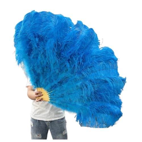 MTKSFDC Feder TanzfäCher 130CM/100CM Weißer großer Federfächer Flauschiger 13 Knochen Handheld for Karneval Tanz Bühnenauftritt & DIY Handwerk(6 Lake Blue,Big Fan 1PCS) von MTKSFDC