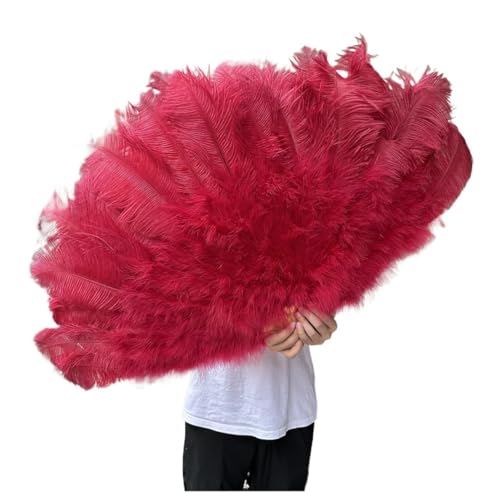 MTKSFDC Feder TanzfäCher 130CM/100CM Weißer großer Federfächer Flauschiger 13 Knochen Handheld for Karneval Tanz Bühnenauftritt & DIY Handwerk(7 Red Wine,Big Fan 1PCS) von MTKSFDC