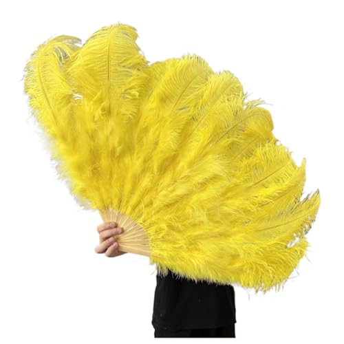MTKSFDC Feder TanzfäCher 130CM/100CM Weißer großer Federfächer Flauschiger 13 Knochen Handheld for Karneval Tanz Bühnenauftritt & DIY Handwerk(Yellow,Small Fan 1PCS) von MTKSFDC