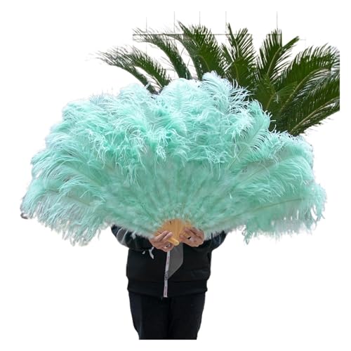 MTKSFDC Feder TanzfäCher 2 STÜCKE Natürliche Handfederfächer for Bühnenauftritte Tänzer Show Party Bühne Karneval Requisiten Federn Handfächer(Mint Green,100CM A Pair (2pcs)) von MTKSFDC