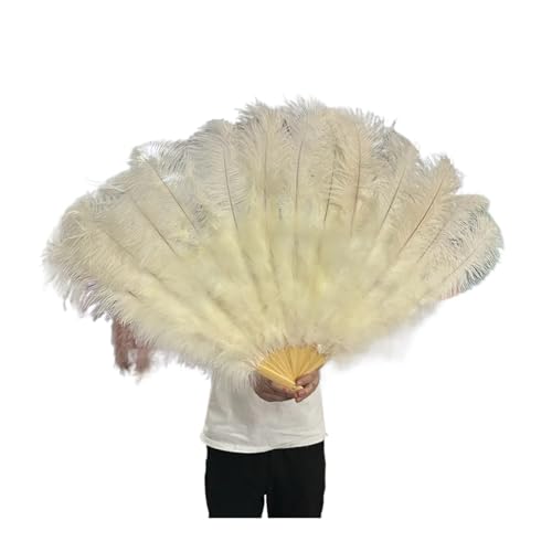 MTKSFDC Feder TanzfäCher 90 cm farbige Federfächer, 13 Knochen, Handfaltfächer for Karneval, Hochzeit, Party, Bühnentanz, Requisiten, Dekor, Pluma Craft(Beige,Right Fan 1PCS) von MTKSFDC