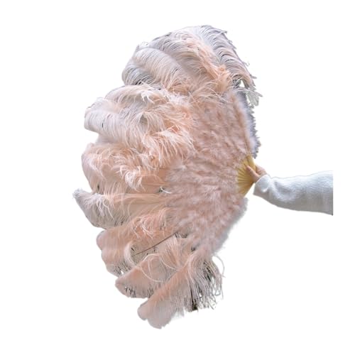 MTKSFDC Feder TanzfäCher 90 cm farbige Federfächer, 13 Knochen, Handfaltfächer for Karneval, Hochzeit, Party, Bühnentanz, Requisiten, Dekor, Pluma Craft(Champagne,Right Fan 1PCS) von MTKSFDC