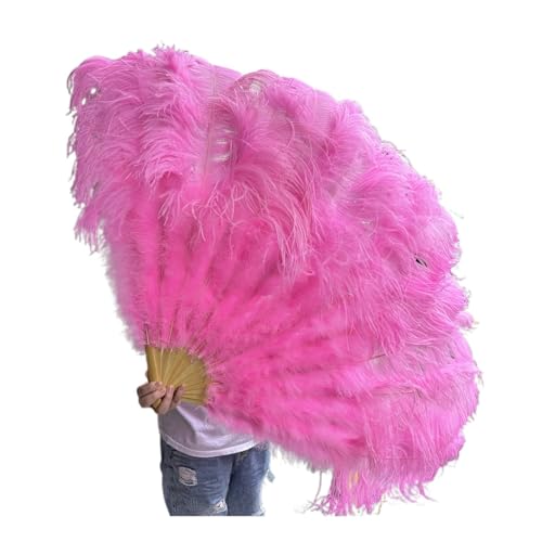 MTKSFDC Feder TanzfäCher 90 cm farbige Federfächer, 13 Knochen, Handfaltfächer for Karneval, Hochzeit, Party, Bühnentanz, Requisiten, Dekor, Pluma Craft(Dark pink,Left and Right 1pair) von MTKSFDC