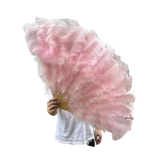 MTKSFDC Feder TanzfäCher 90 cm farbige Federfächer, 13 Knochen, Handfaltfächer for Karneval, Hochzeit, Party, Bühnentanz, Requisiten, Dekor, Pluma Craft(Light Pink,Left and Right 1pair) von MTKSFDC