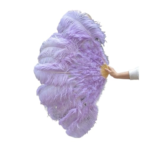 MTKSFDC Feder TanzfäCher 90 cm farbige Federfächer, 13 Knochen, Handfaltfächer for Karneval, Hochzeit, Party, Bühnentanz, Requisiten, Dekor, Pluma Craft(Light Purple,Right Fan 1PCS) von MTKSFDC