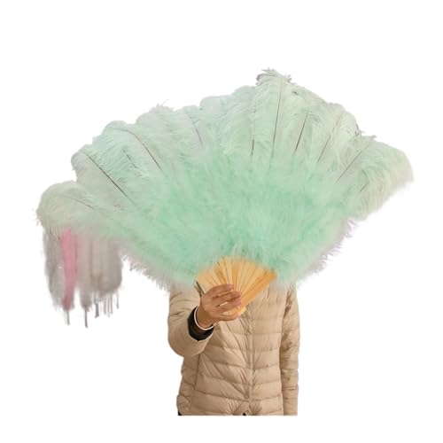 MTKSFDC Feder TanzfäCher 90 cm farbige Federfächer, 13 Knochen, Handfaltfächer for Karneval, Hochzeit, Party, Bühnentanz, Requisiten, Dekor, Pluma Craft(Mint Green,Left Fan 1PCS) von MTKSFDC