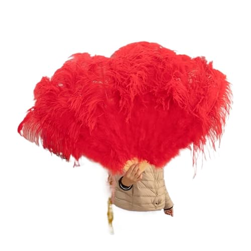 MTKSFDC Feder TanzfäCher 90 cm farbige Federfächer, 13 Knochen, Handfaltfächer for Karneval, Hochzeit, Party, Bühnentanz, Requisiten, Dekor, Pluma Craft(Red,Left and Right 1pair) von MTKSFDC